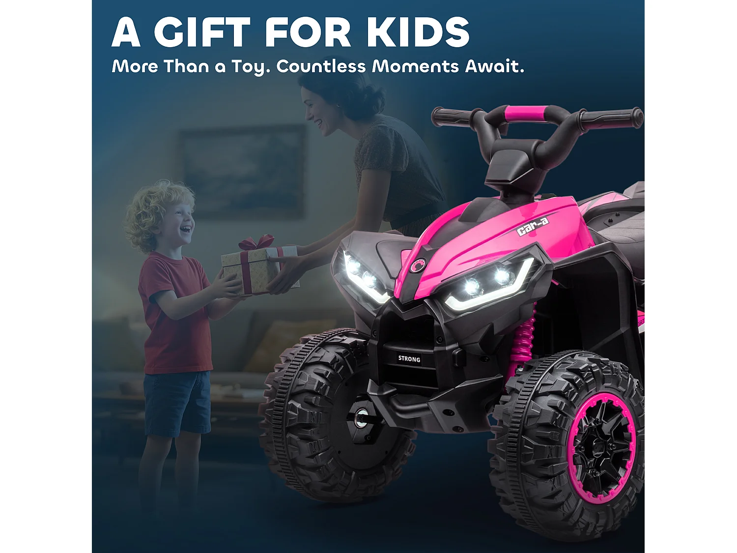 Quad per bambini 12v 2 velocità ruote con clacson rosa