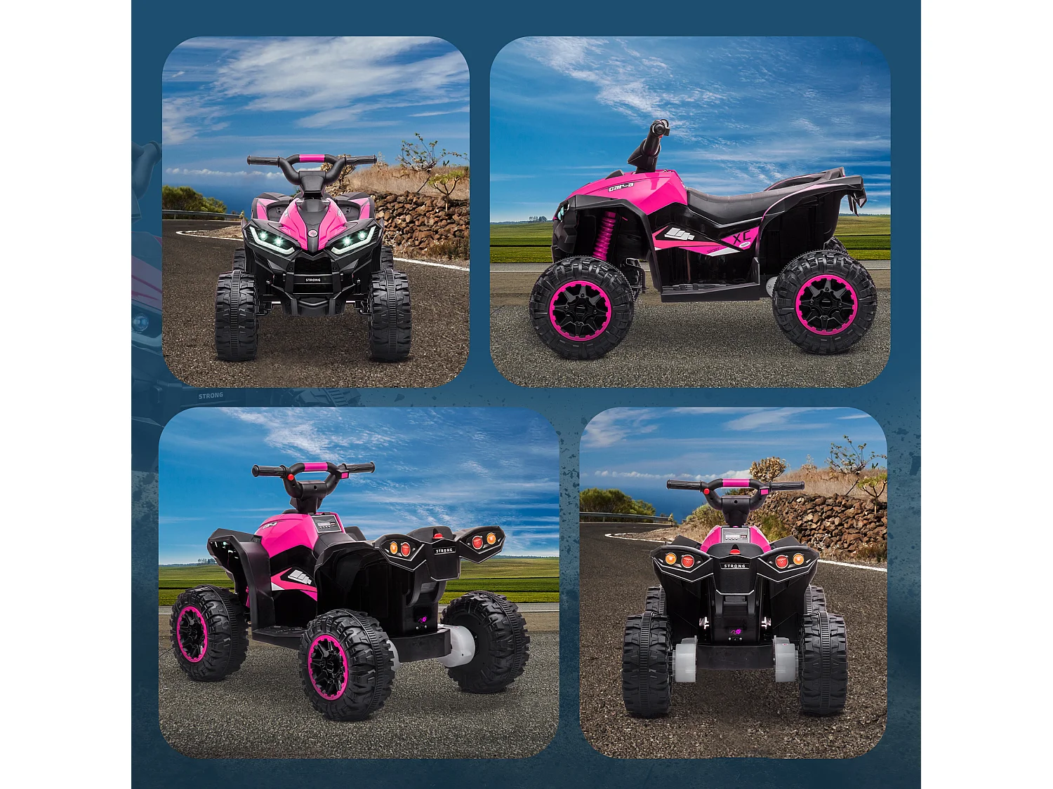 Quad per bambini 12v 2 velocità ruote con clacson rosa
