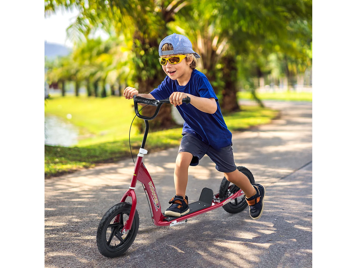 Monopattino per bambini con freno e manubrio regolabile rosso