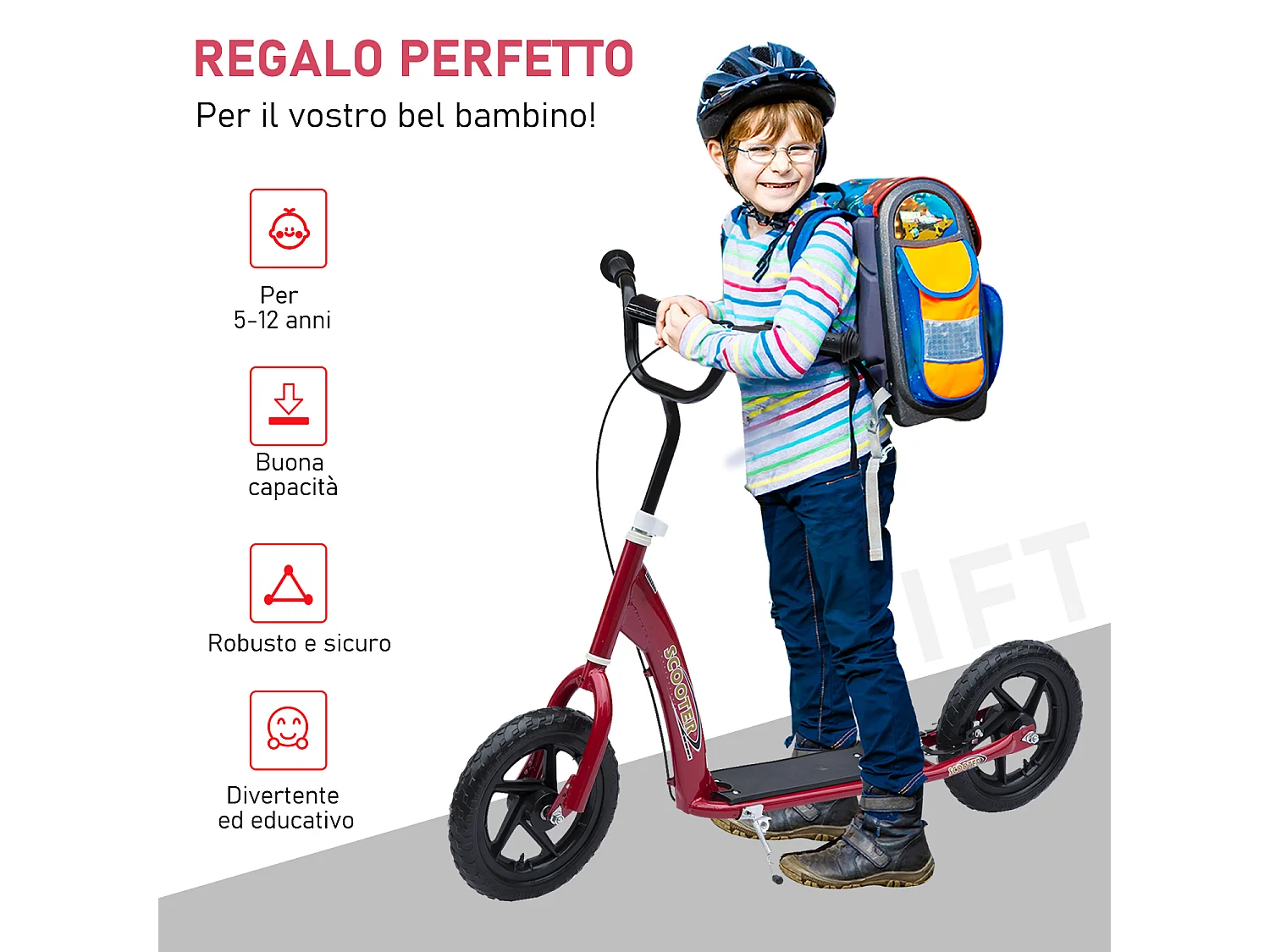 Monopattino per bambini con freno e manubrio regolabile rosso