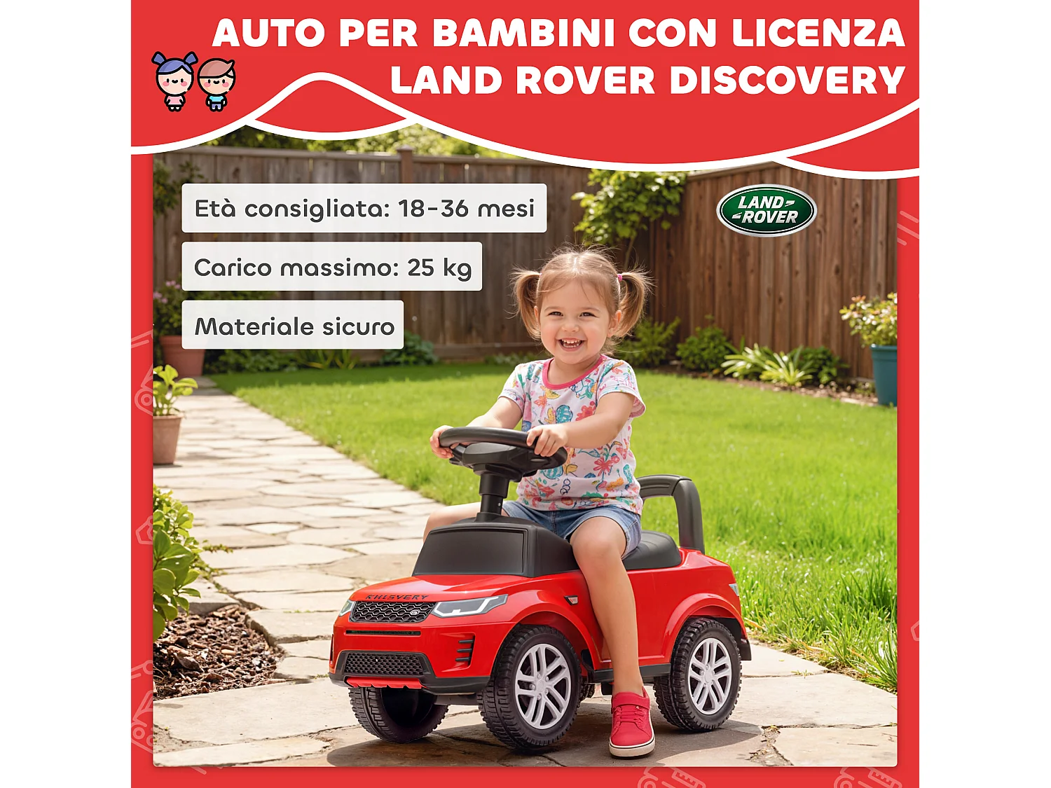 Macchina per bambini con licenza land rover discovery rosso