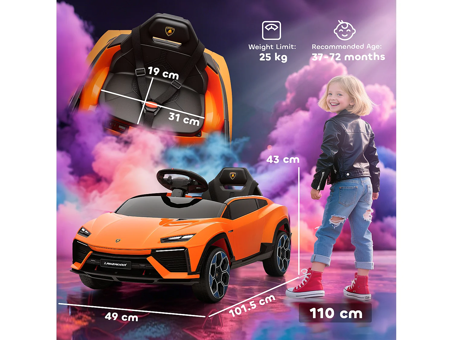 Macchina elettrica bambini licenza lamborghini 101.5x49x43 cm arancio