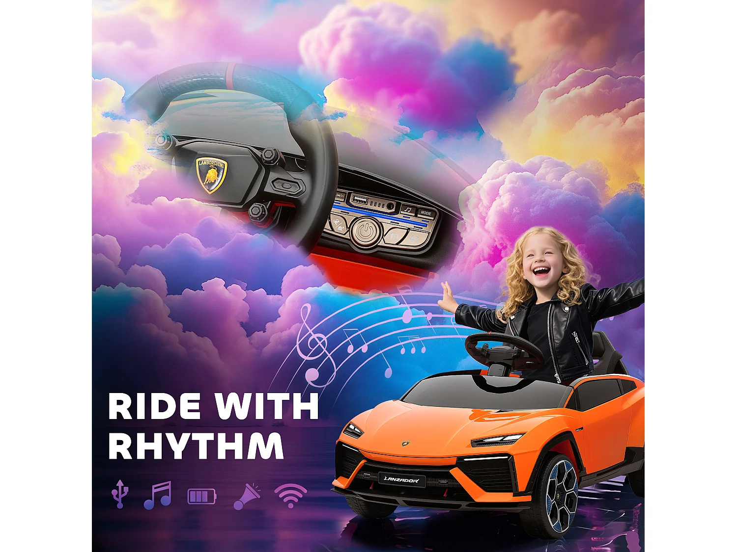 Macchina elettrica bambini licenza lamborghini 101.5x49x43 cm arancio