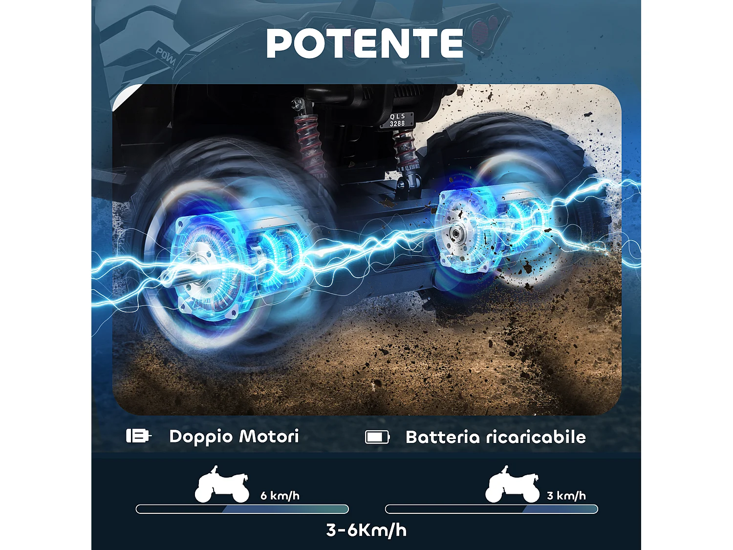 Quad elettrico per bambini 12v fari e attacco usb per musica bianco