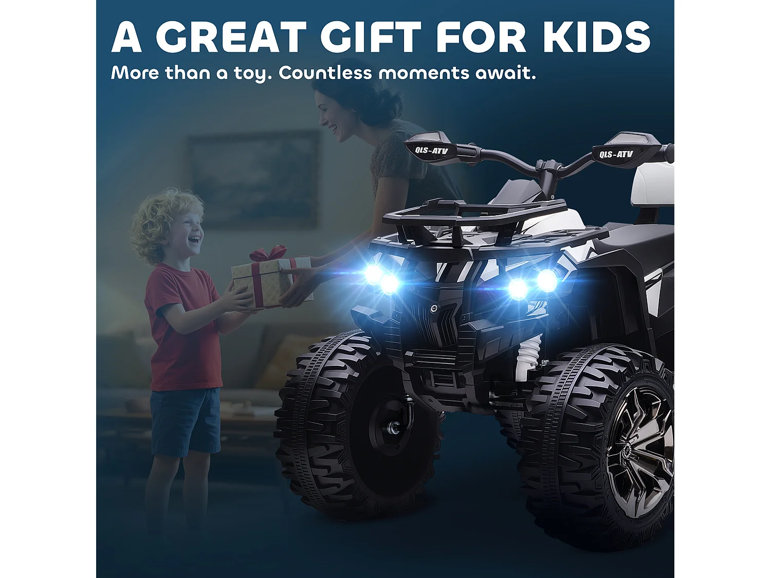 Quad elettrico per bambini 12v fari e attacco usb per musica bianco