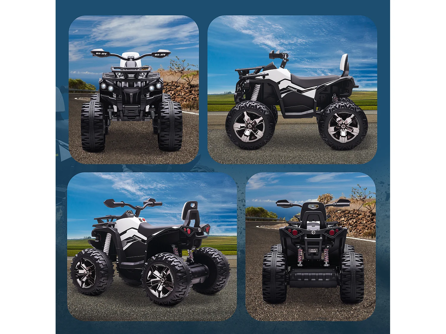 Quad elettrico per bambini 12v fari e attacco usb per musica bianco