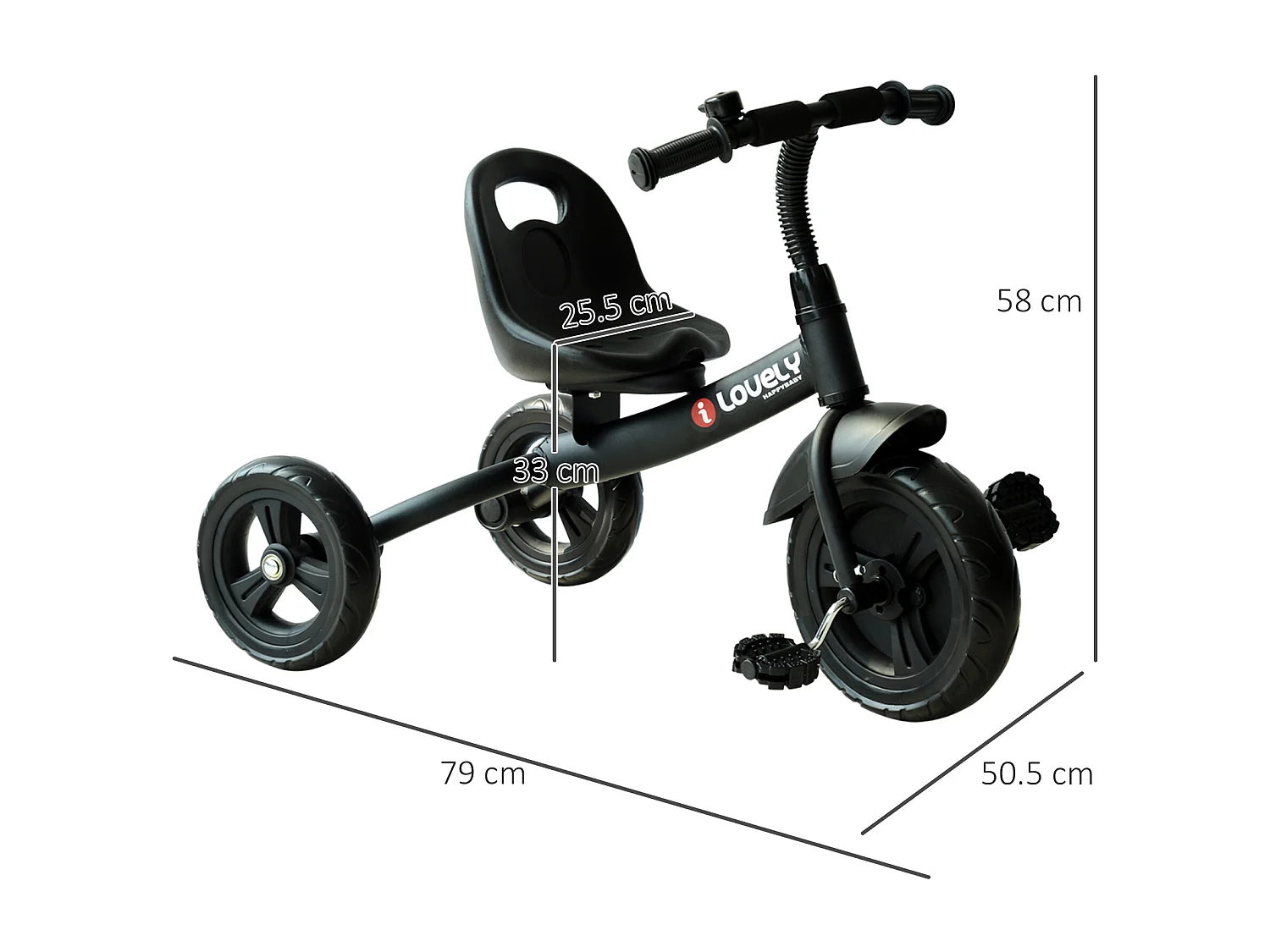 Triciclo per bambini con campanello e parafango nero