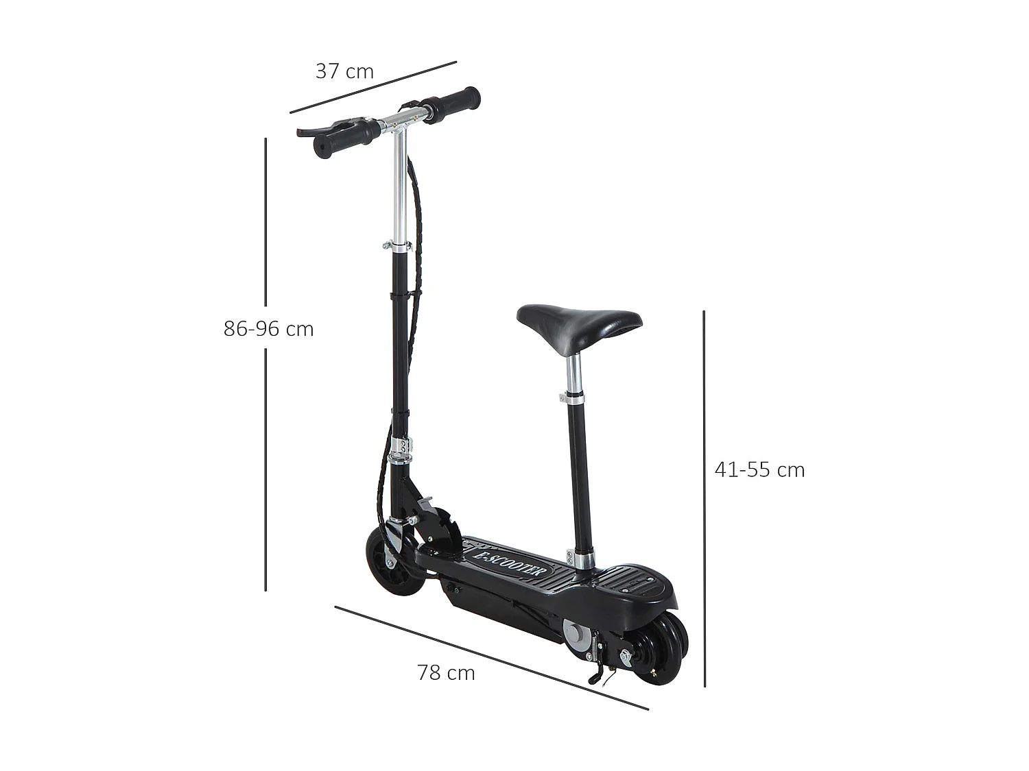 Monopattino pieghevole per bambini con seggiolino 78x37x99 cm nero