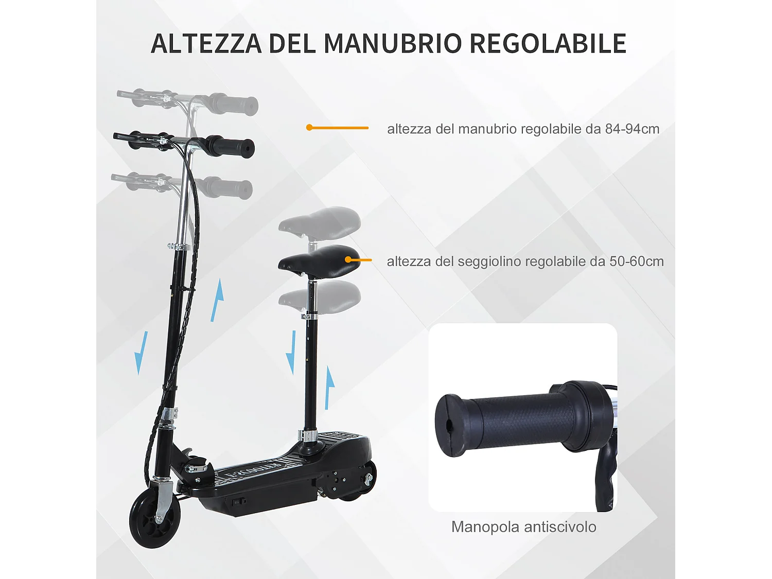 Monopattino pieghevole per bambini con seggiolino 78x37x99 cm nero