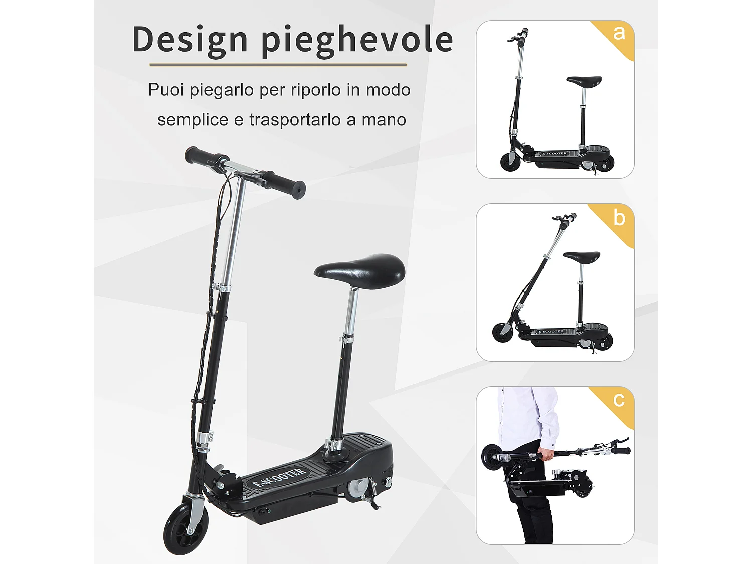 Monopattino pieghevole per bambini con seggiolino 78x37x99 cm nero