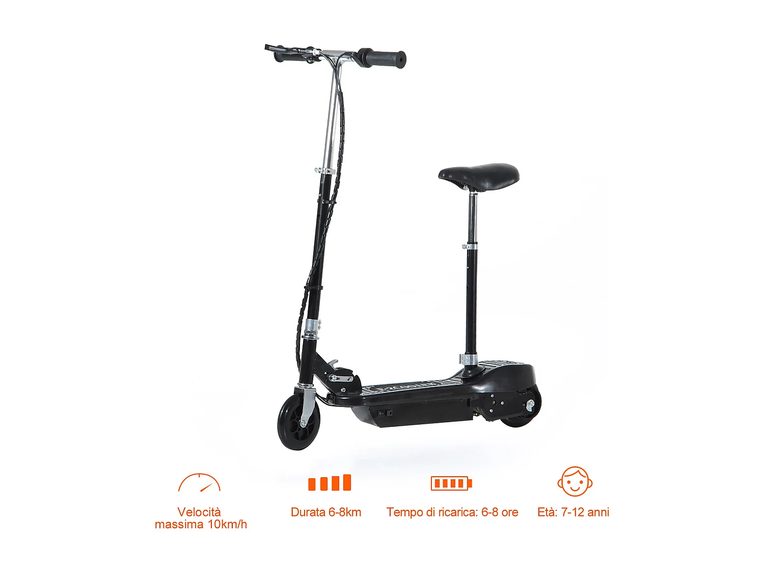 Monopattino pieghevole per bambini con seggiolino 78x37x99 cm nero