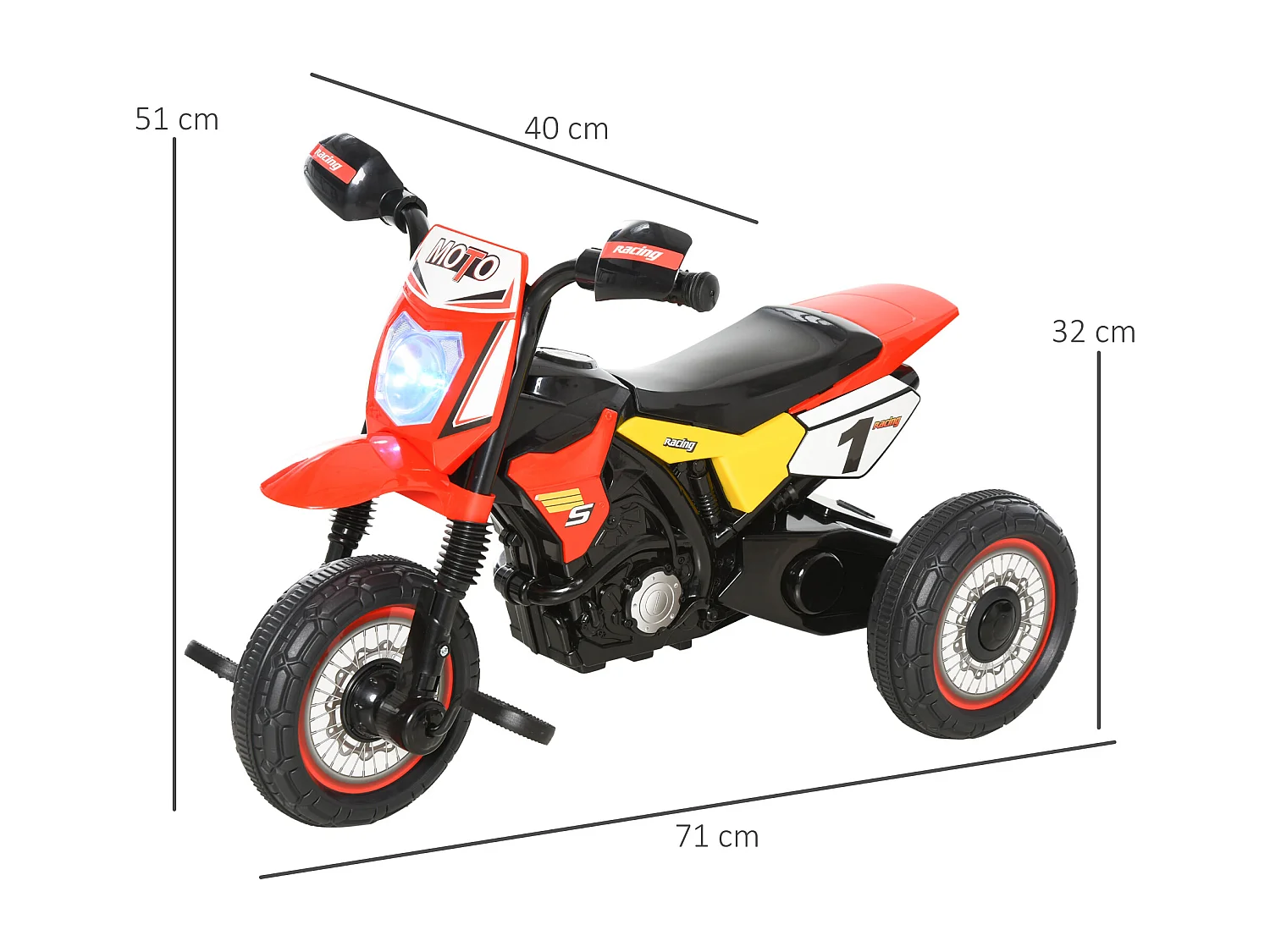 Triciclo stile moto per bambini a pedali luci suoni 71x40x51cm