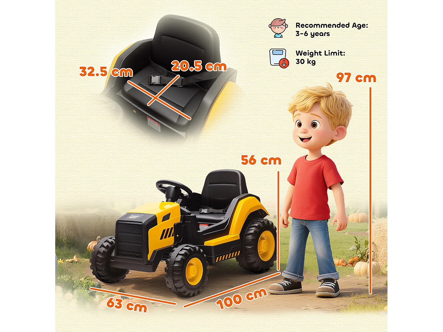 Macchina elettrica per bambini 3-6 anni caterpillar con telecomando
