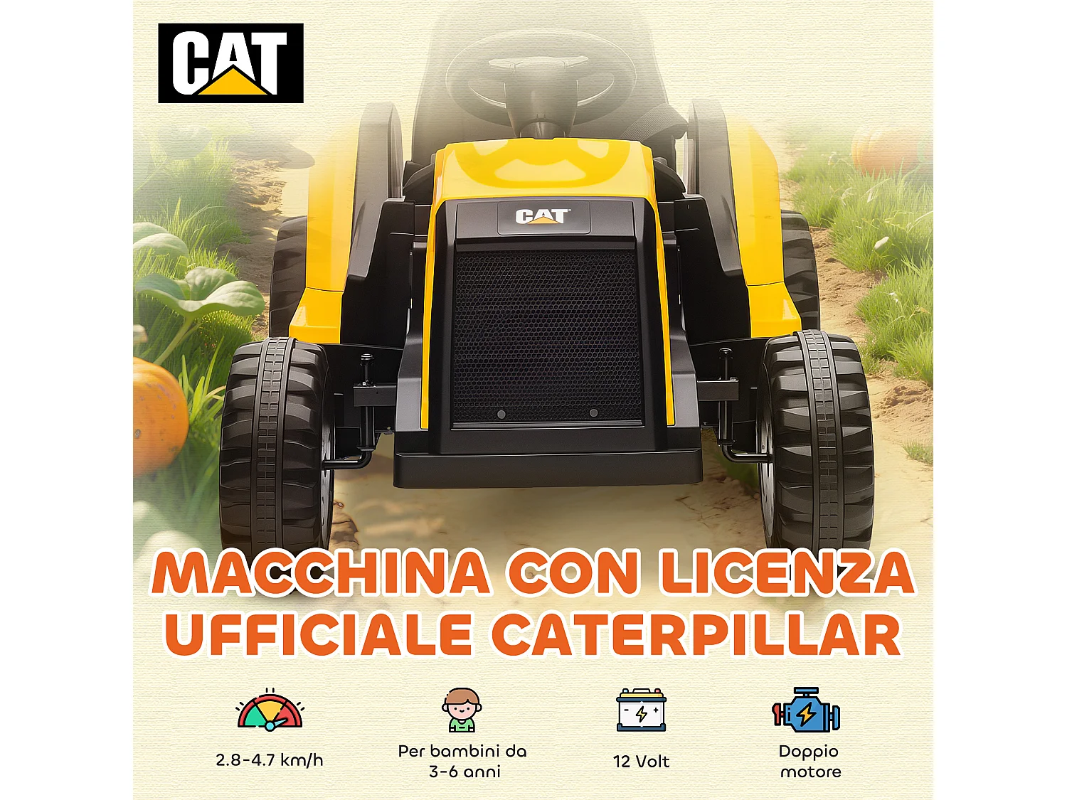Macchina elettrica per bambini 3-6 anni caterpillar con telecomando