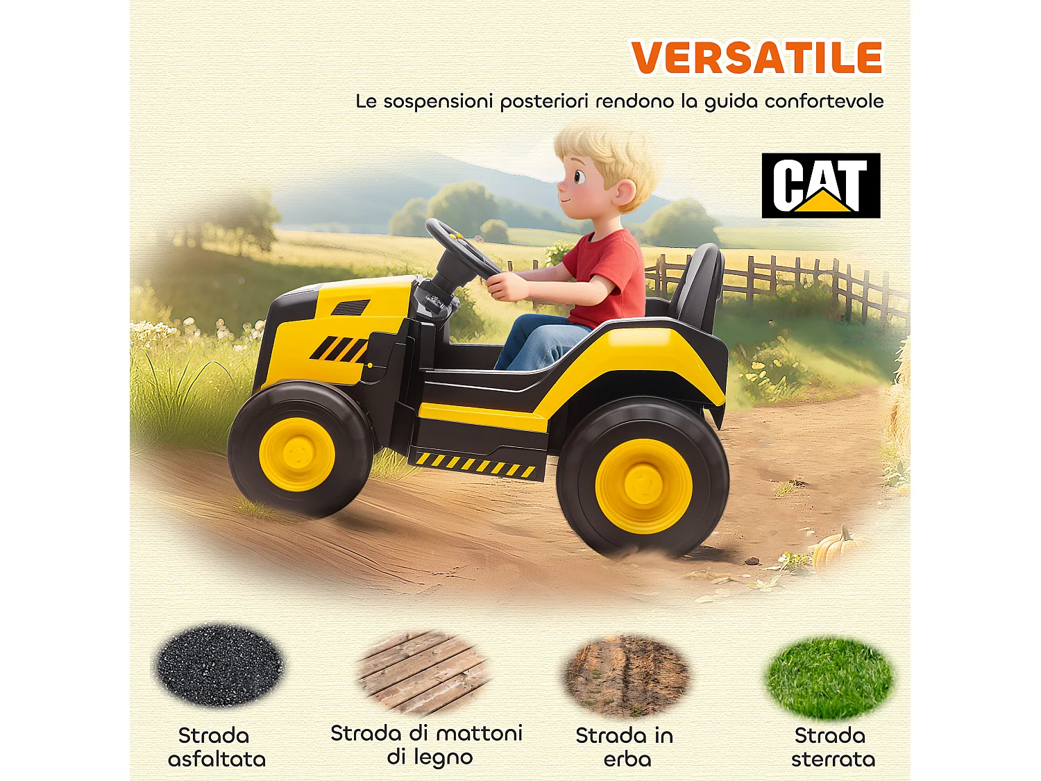 Macchina elettrica per bambini 3-6 anni caterpillar con telecomando
