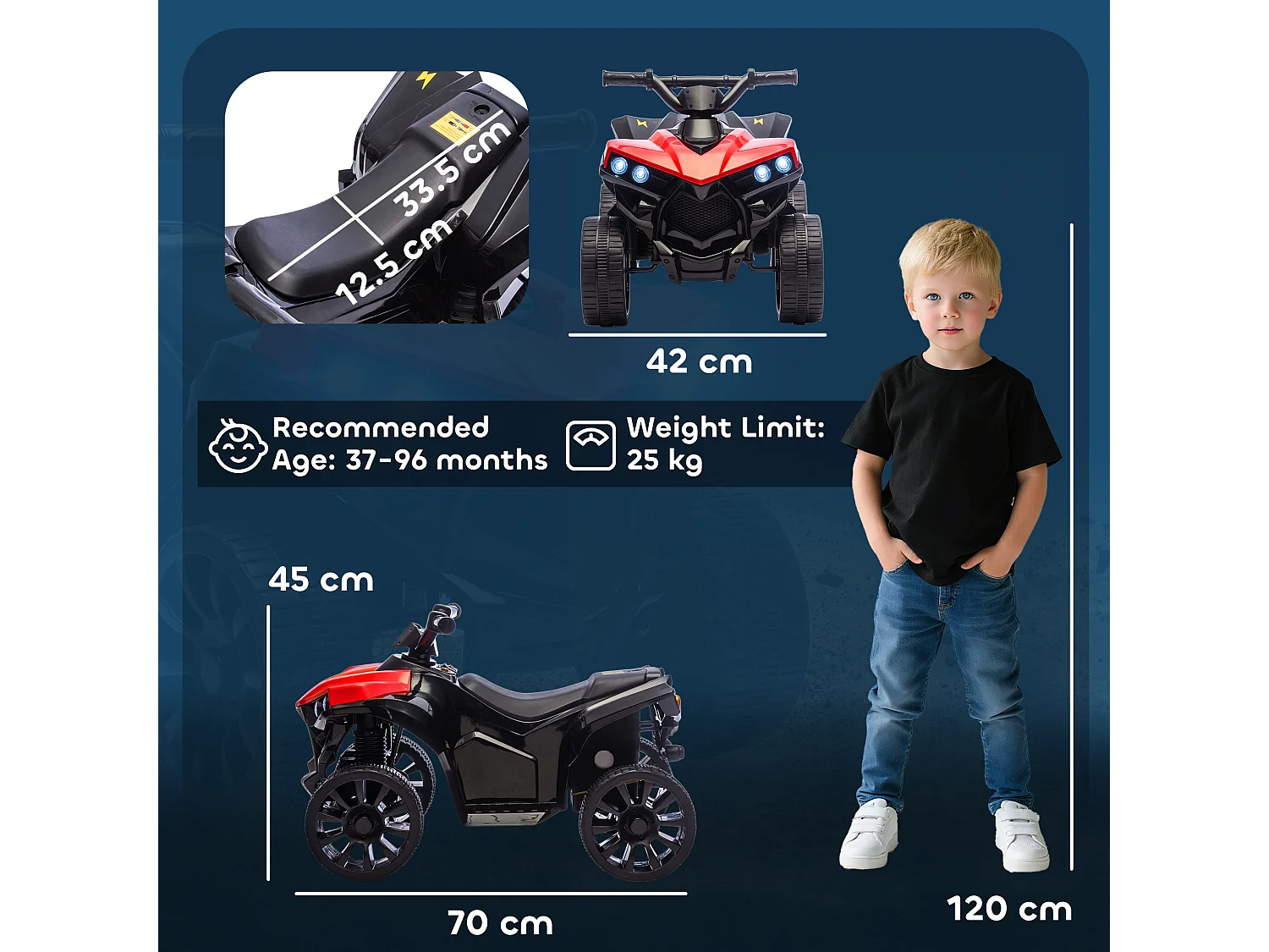 Quad elettrico per bambini 3-8 anni con luci e musica rosso