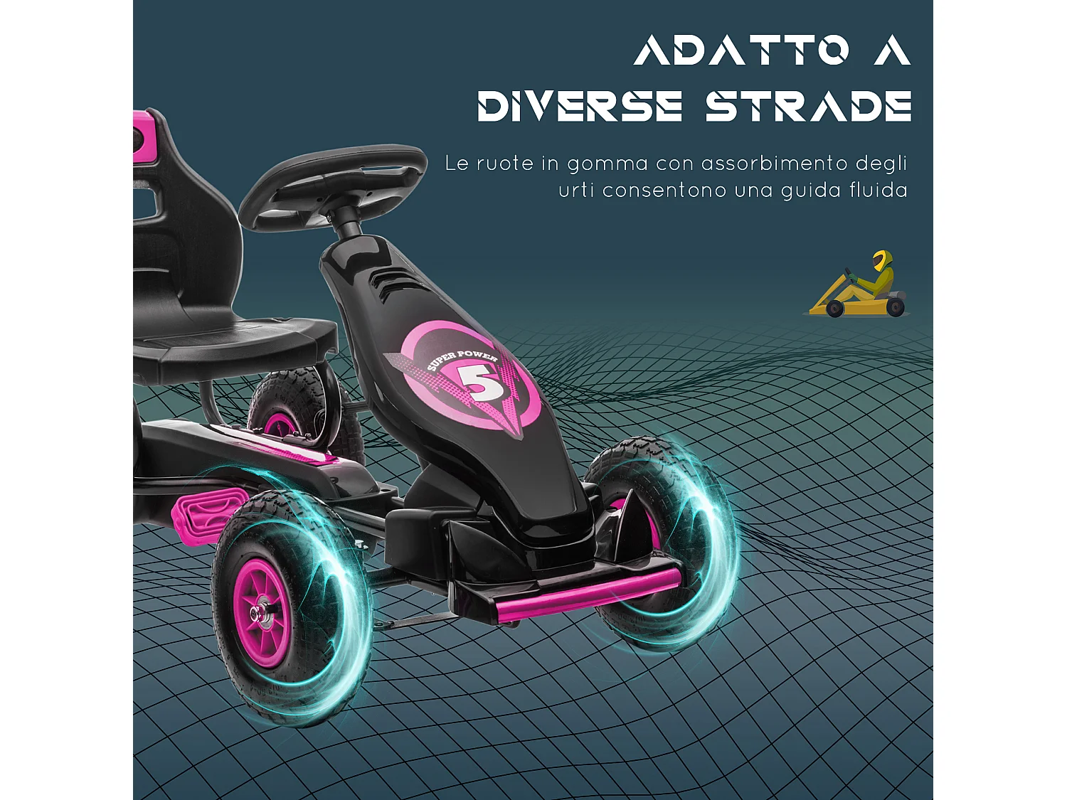 Go Kart a pedali per bambini con sedile regolabile rosa e nero