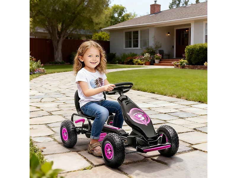 Go Kart a pedali per bambini con sedile regolabile rosa e nero