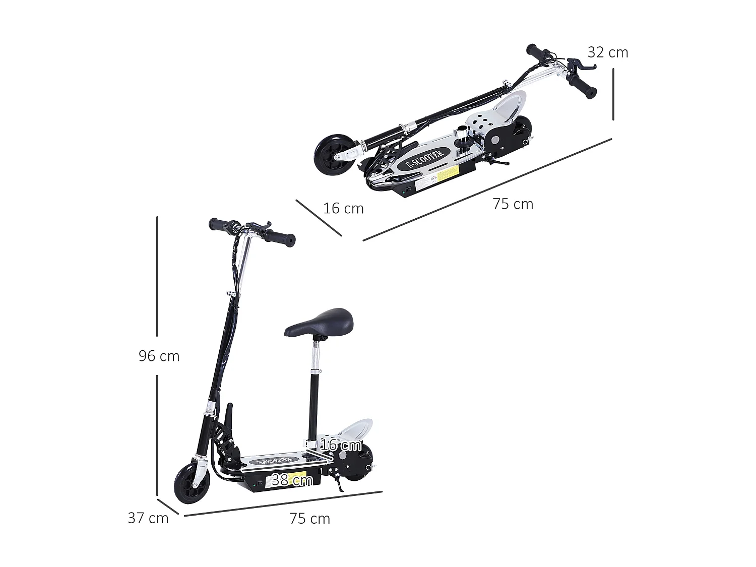 Monopattino elettrico 10km/h con sedile e manubrio regolabile nero