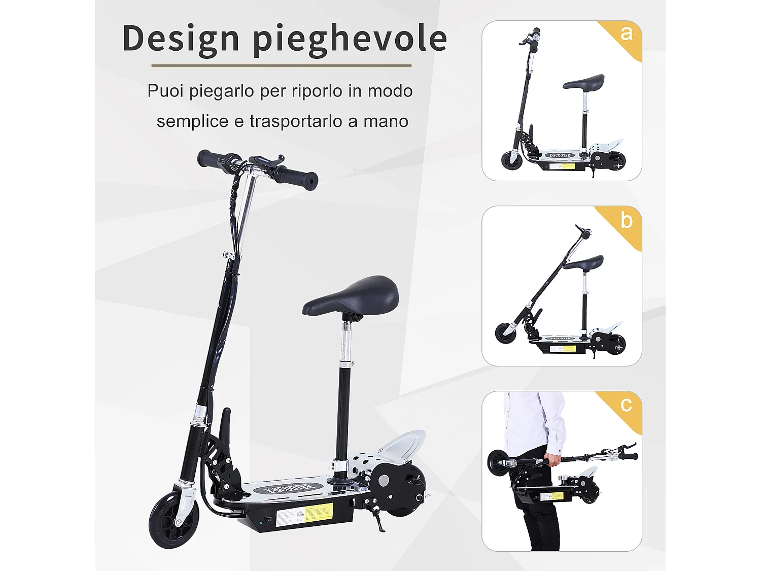 Monopattino elettrico 10km/h con sedile e manubrio regolabile nero