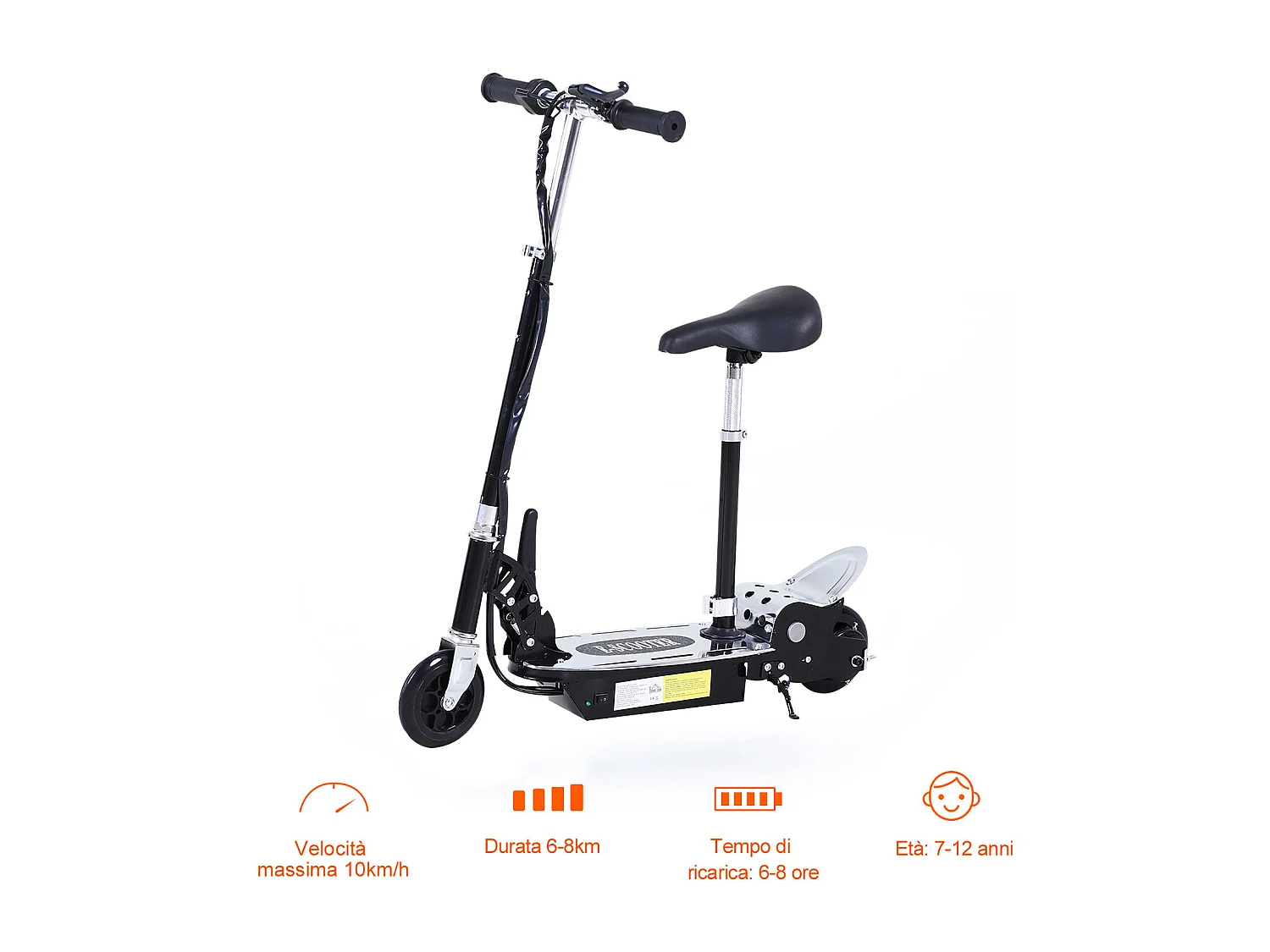 Monopattino elettrico 10km/h con sedile e manubrio regolabile nero