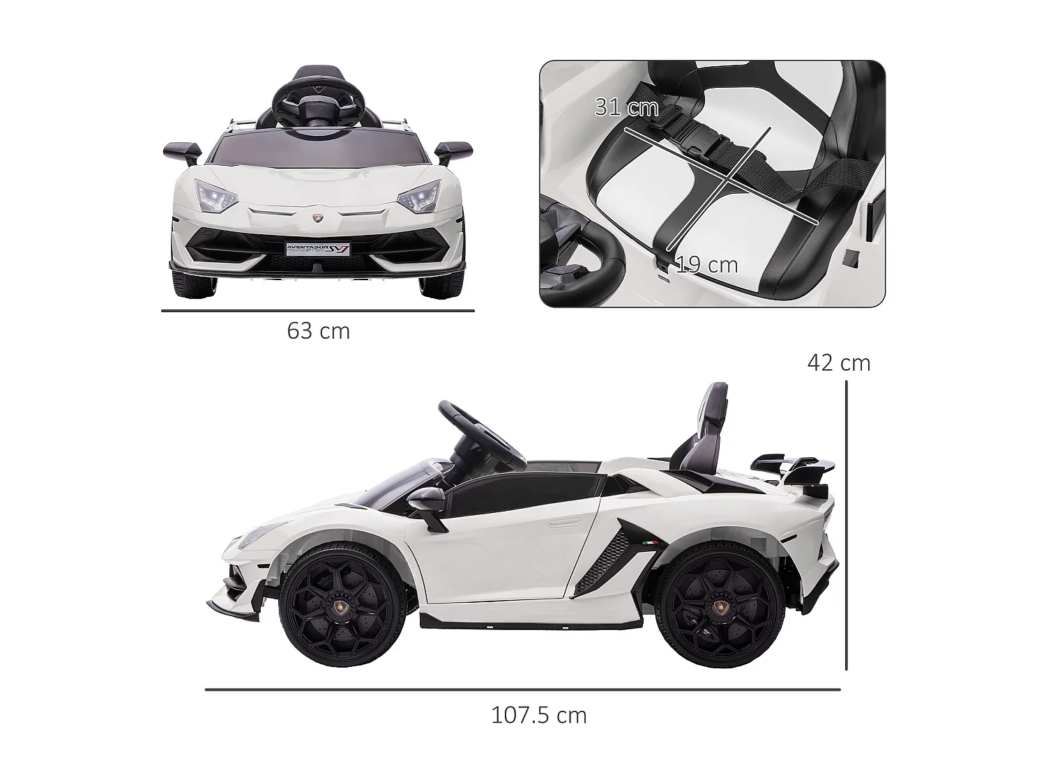 Macchina elettrica per bambini con telecomando bianca