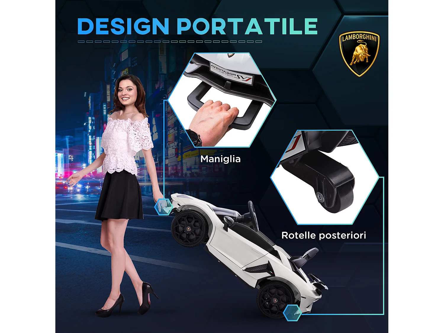 Macchina elettrica per bambini con telecomando bianca