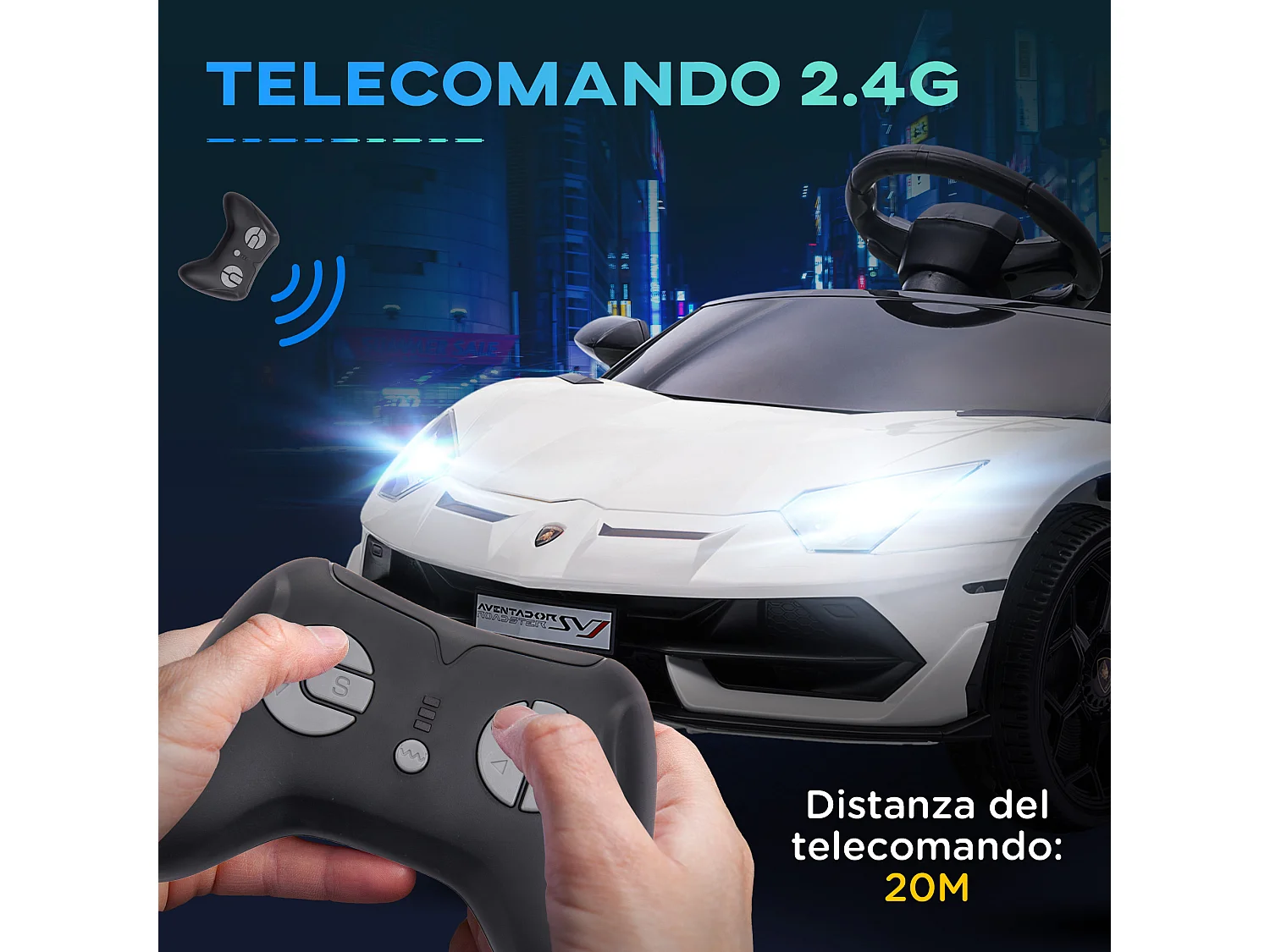 Macchina elettrica per bambini con telecomando bianca