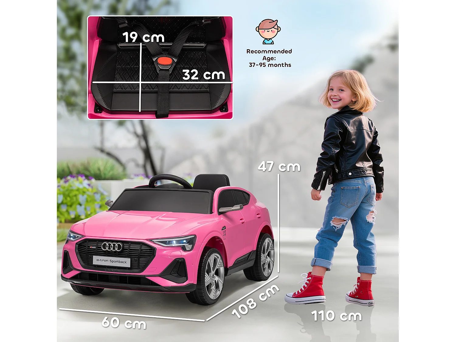 Macchina per bambini 3-5 anni 12v telecomando velocità 3-8km/h rosa