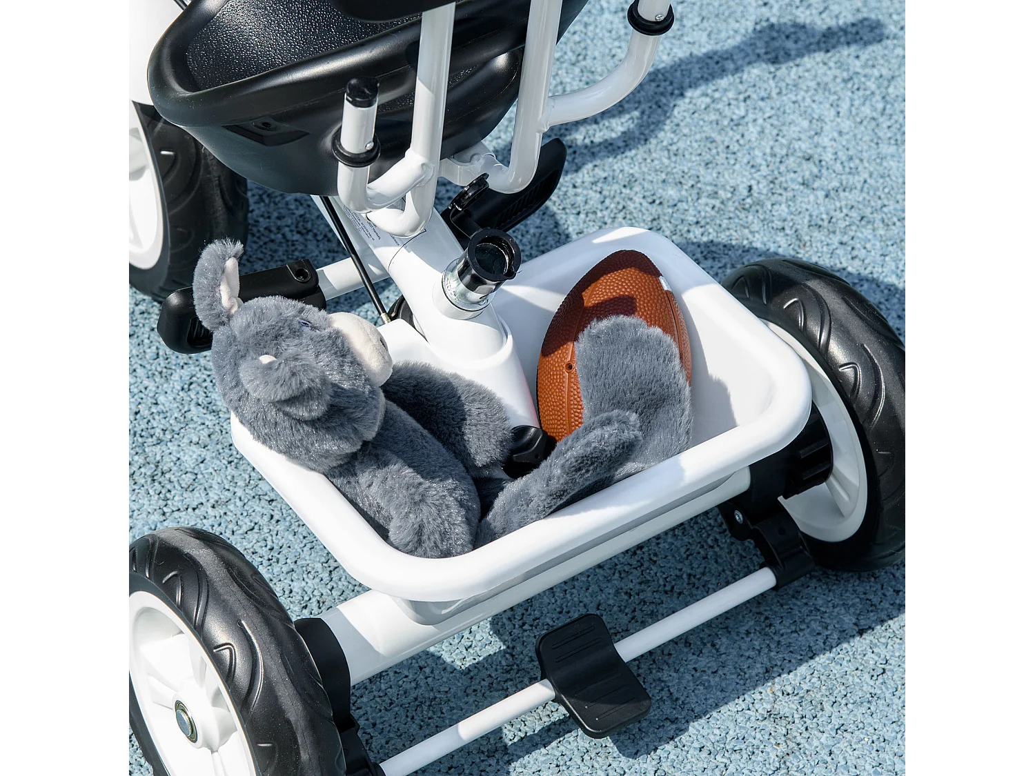 Triciclo per bambini con maniglione di spinta rimovibile bianco e nero