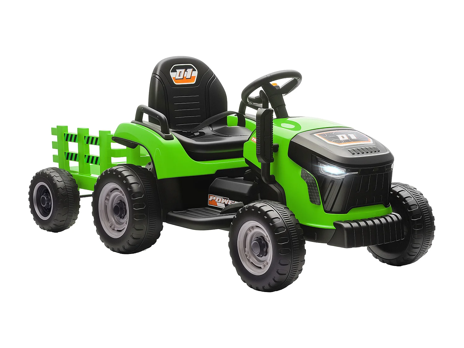 Trattore elettrico per bambini con rimorchio staccabile verde