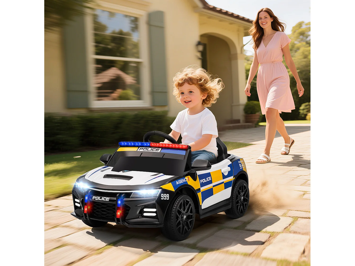 Macchina elettrica per bambini della polizia con telecomando e musica