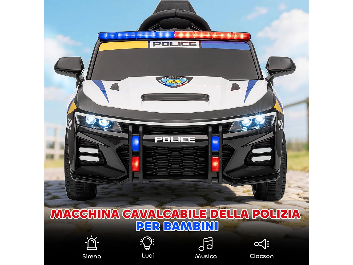 Macchina elettrica per bambini della polizia con telecomando e musica