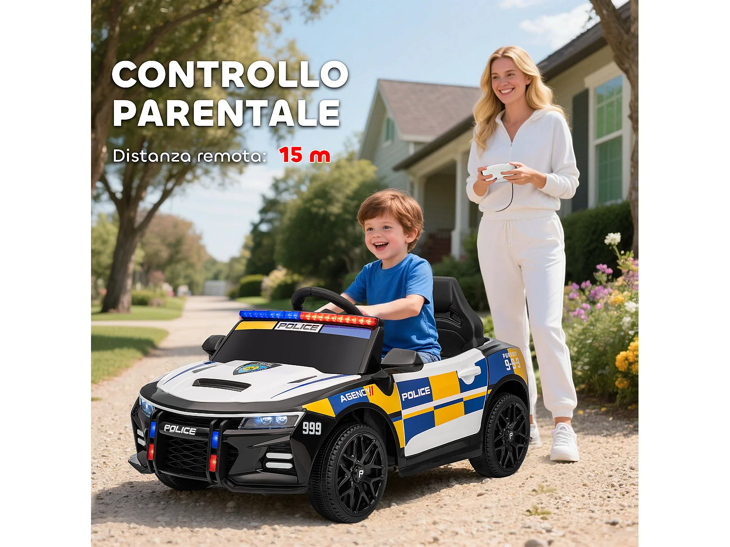 Macchina elettrica per bambini della polizia con telecomando e musica