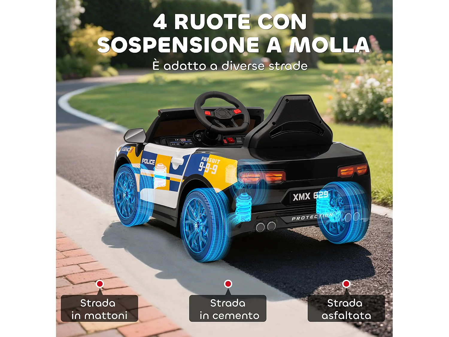 Macchina elettrica per bambini della polizia con telecomando e musica