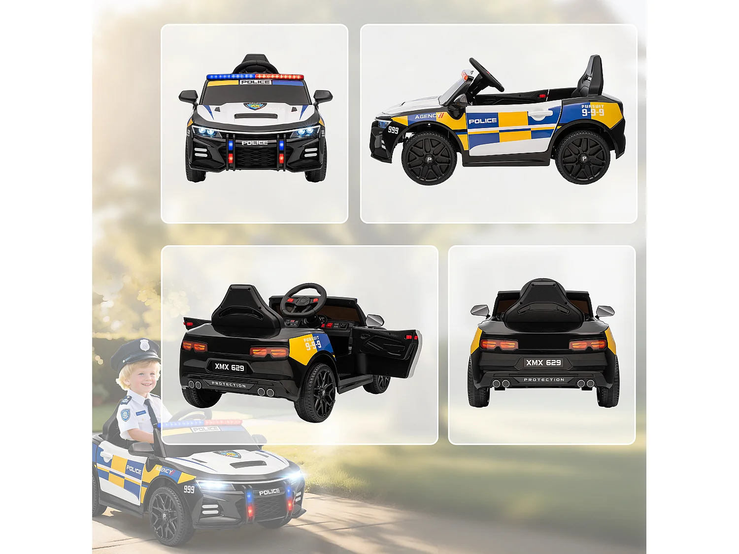 Macchina elettrica per bambini della polizia con telecomando e musica