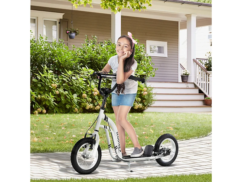 Monopattino con manubrio regolabile in acciaio 120x58x85-95 cm bianco