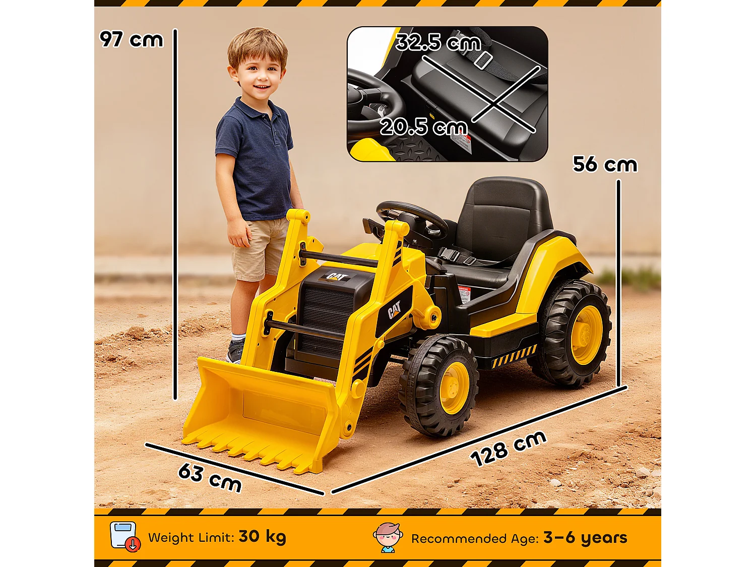 Ruspa elettrica per bambini 3-6 anni caterpillar con telecomando