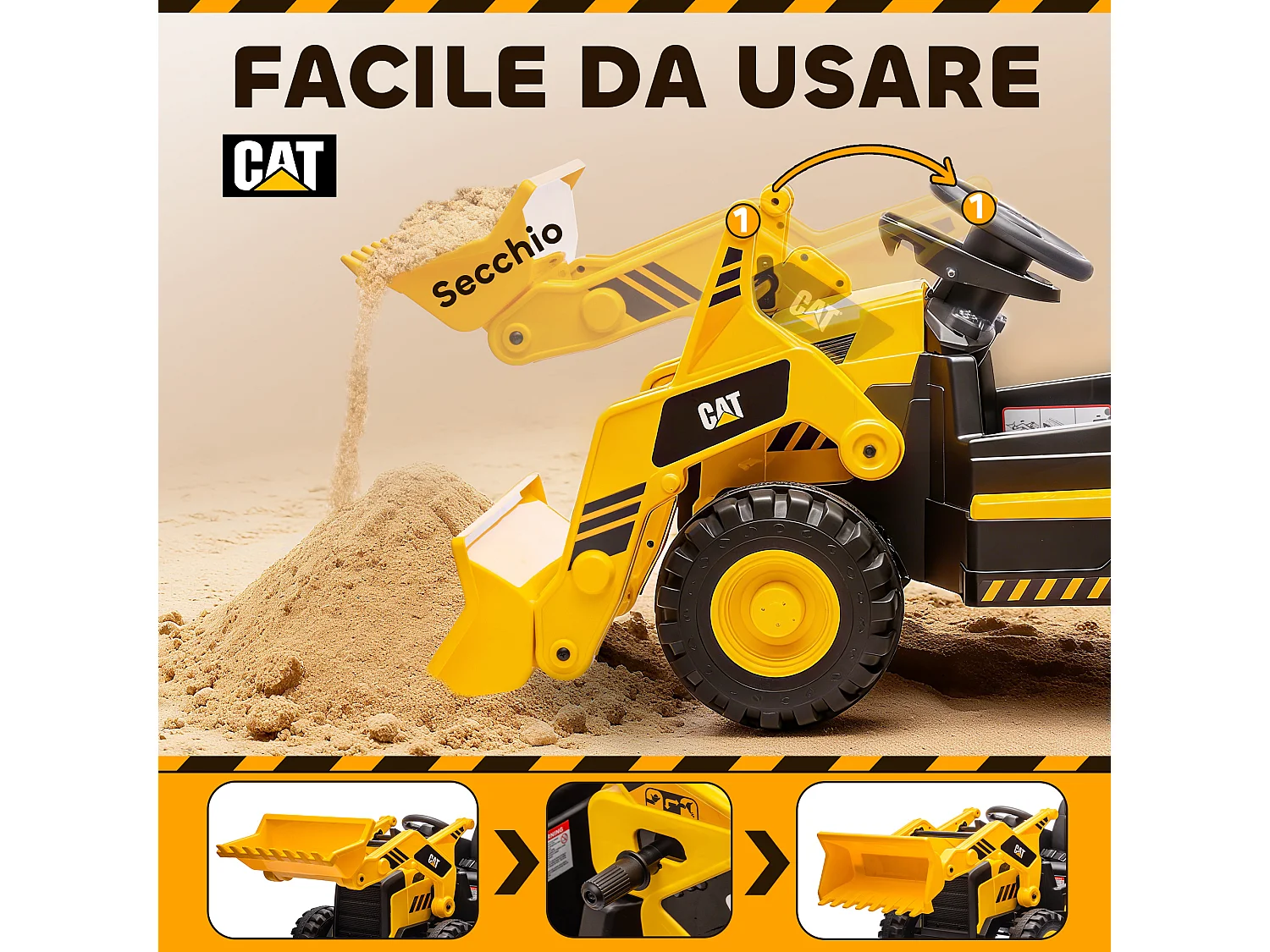 Ruspa elettrica per bambini 3-6 anni caterpillar con telecomando