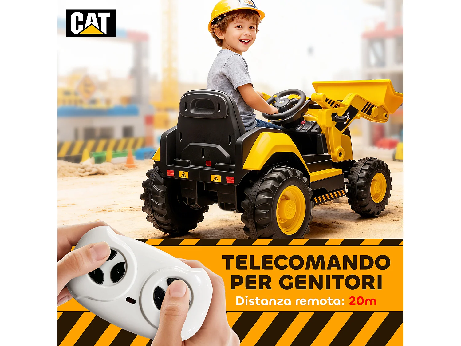 Ruspa elettrica per bambini 3-6 anni caterpillar con telecomando