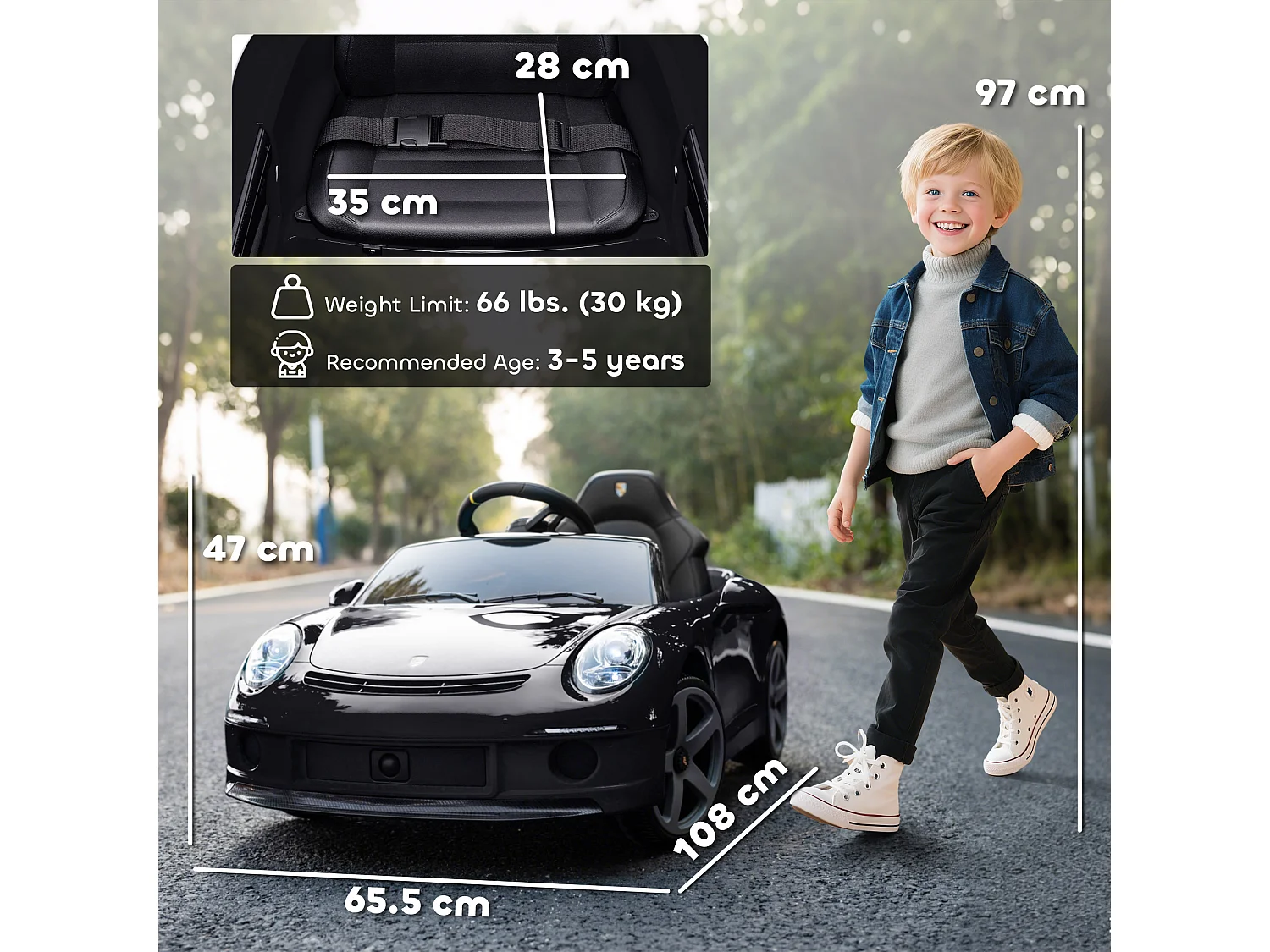 Macchina per bambini 3-5 anni con licenza ruf gt e telecomando nero