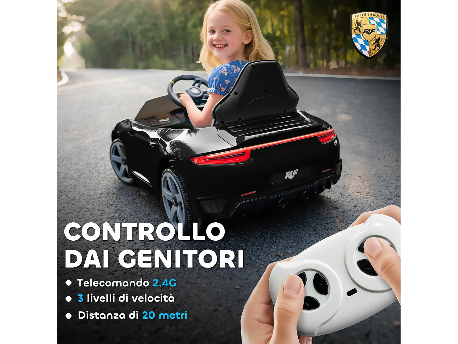 Macchina per bambini 3-5 anni con licenza ruf gt e telecomando nero