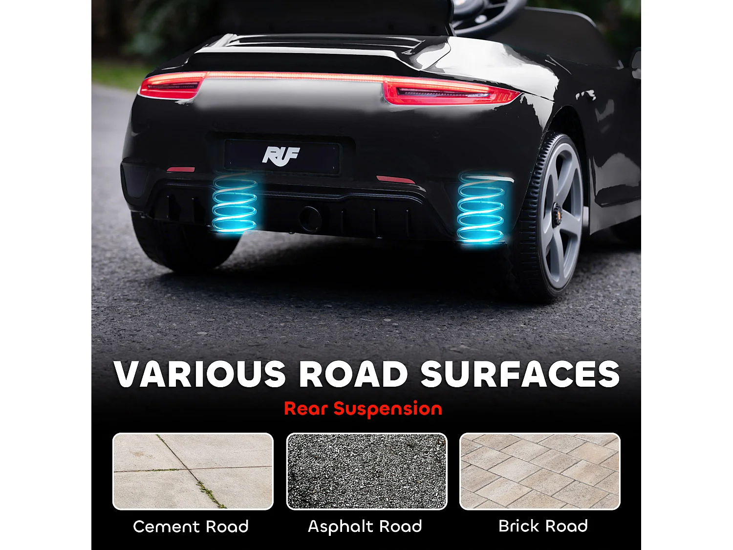 Macchina per bambini 3-5 anni con licenza ruf gt e telecomando nero