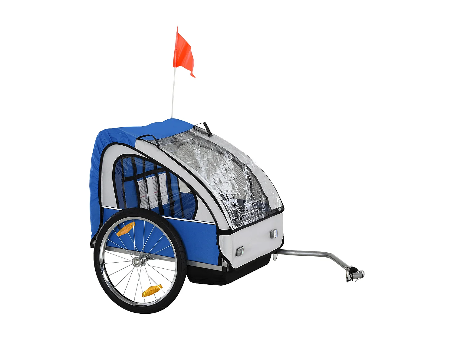 Rimorchio bici bambini con 2 posti in acciaio e tessuto oxford blu