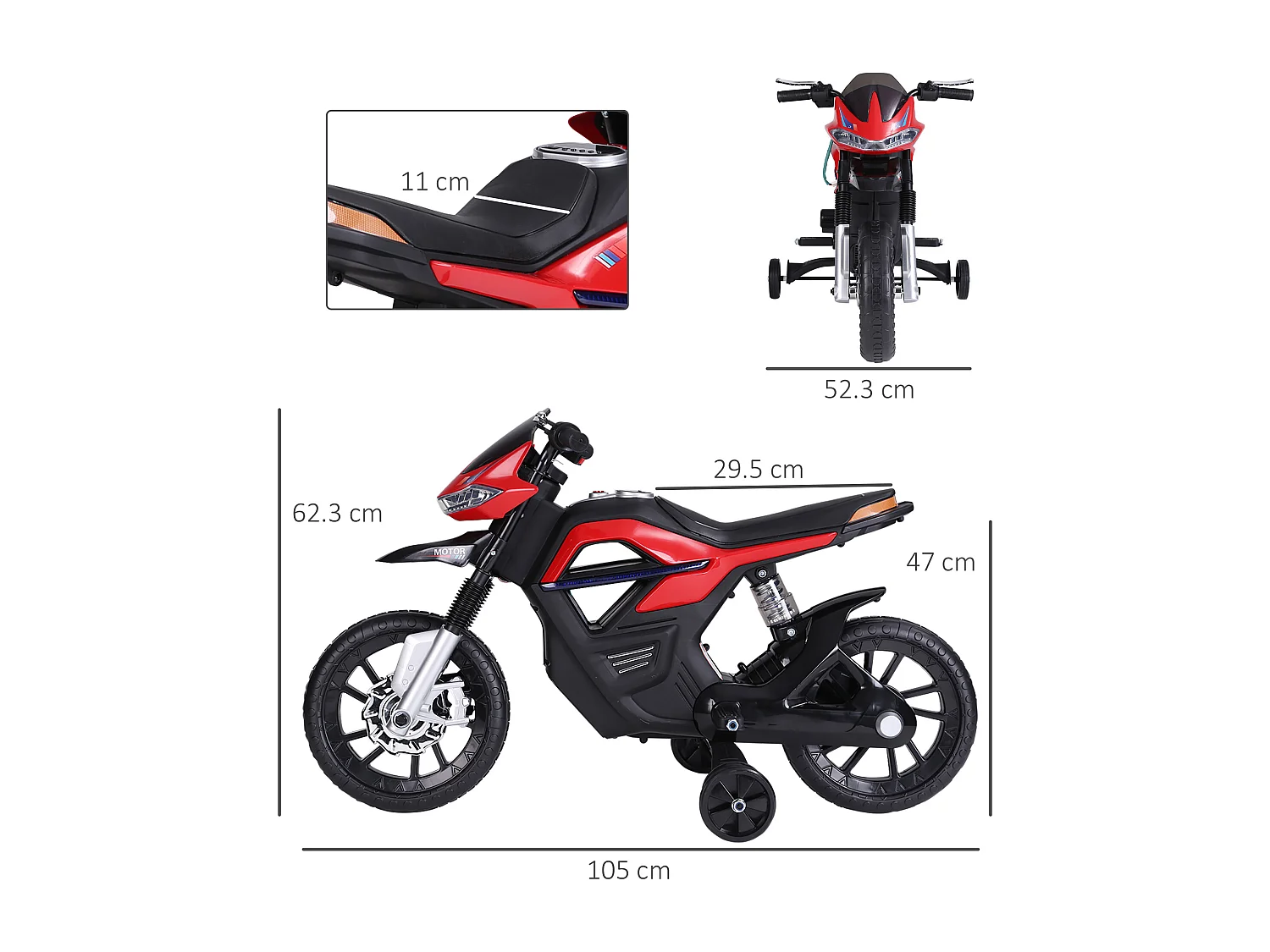 Moto elettrica per bambini 6v con rotelle e fari rossa
