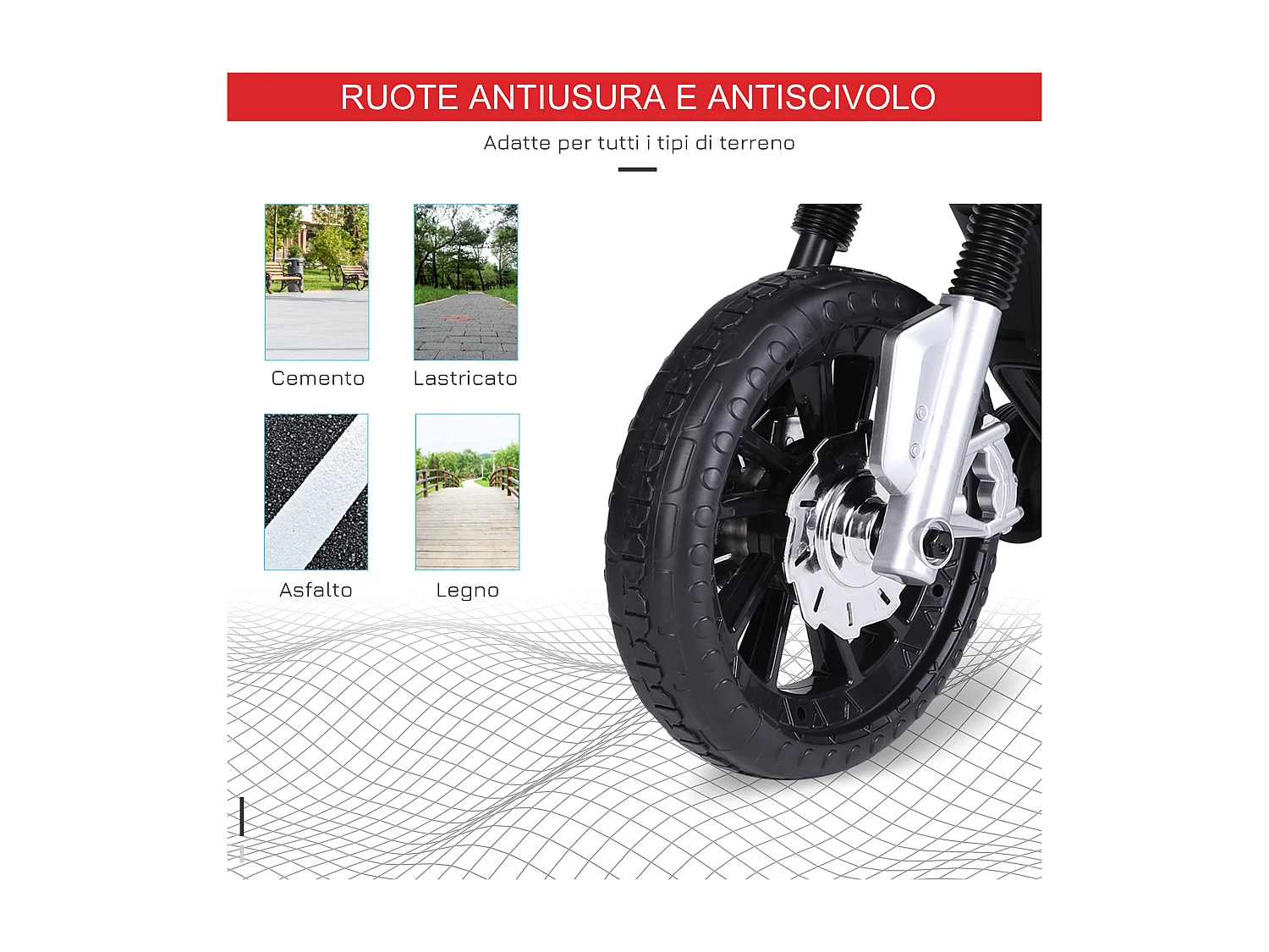 Moto elettrica per bambini 6v con rotelle e fari rossa