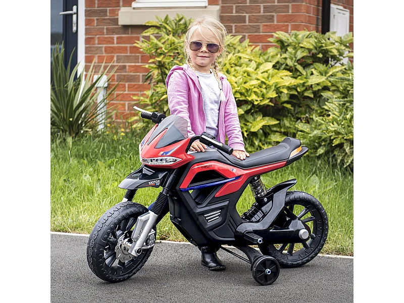 Moto elettrica per bambini 6v con rotelle e fari rossa