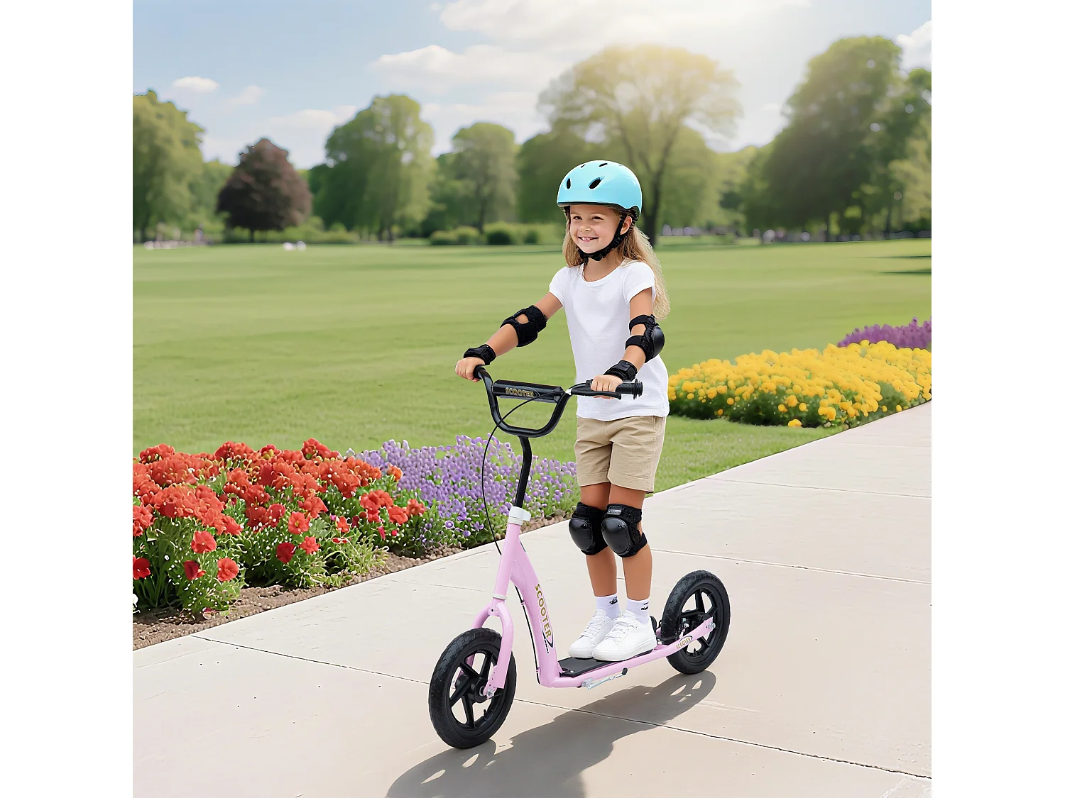 Monopattino per bambini con freno posteriore manubrio regolabile rosa