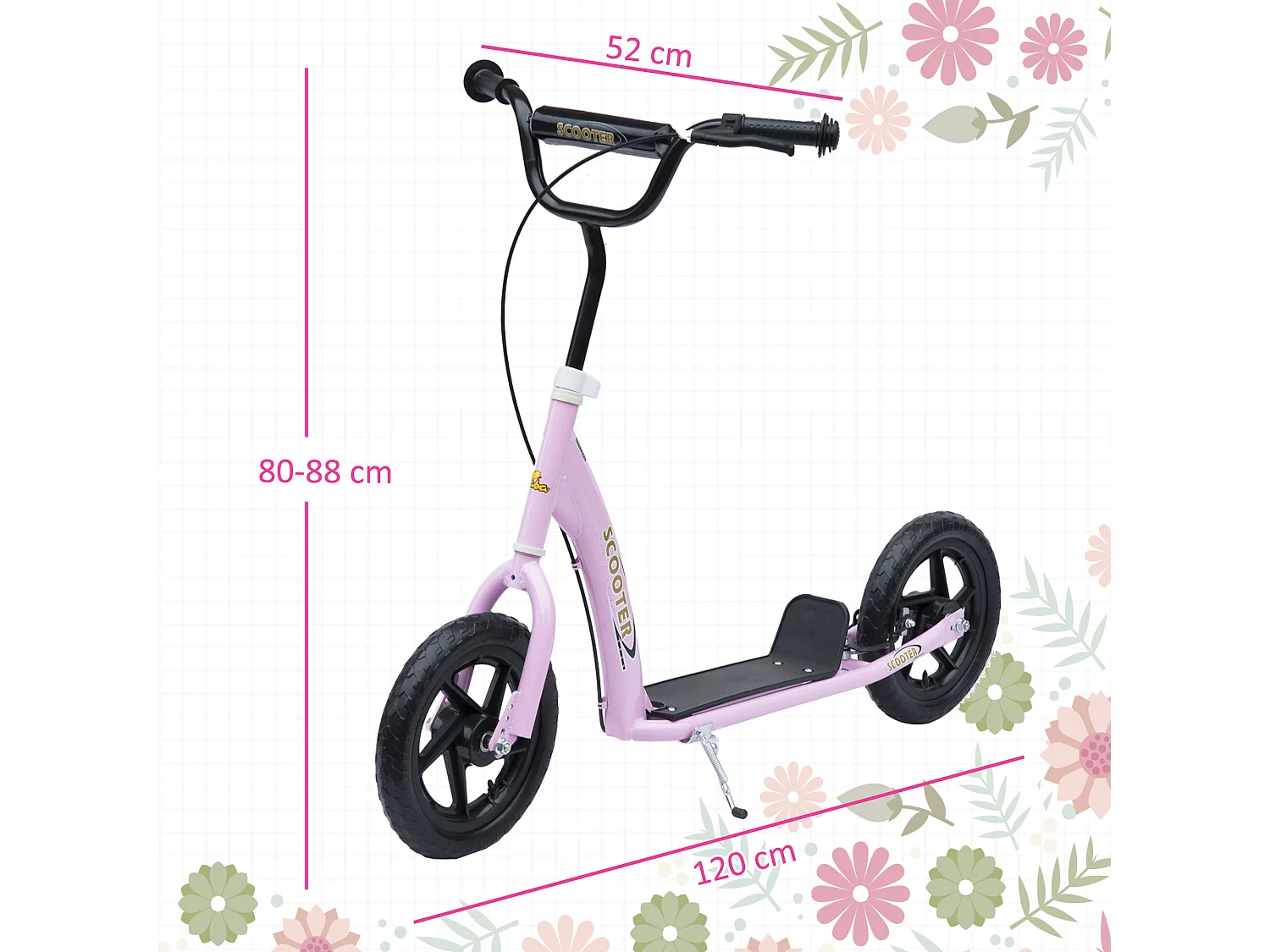 Monopattino per bambini con freno posteriore manubrio regolabile rosa