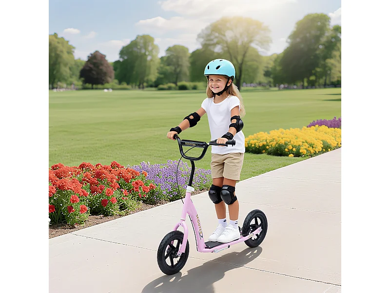 Monopattino per bambini con freno posteriore manubrio regolabile rosa